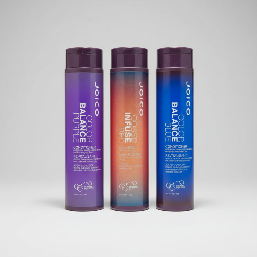 Joico hair color conditioning products on a store shelf.