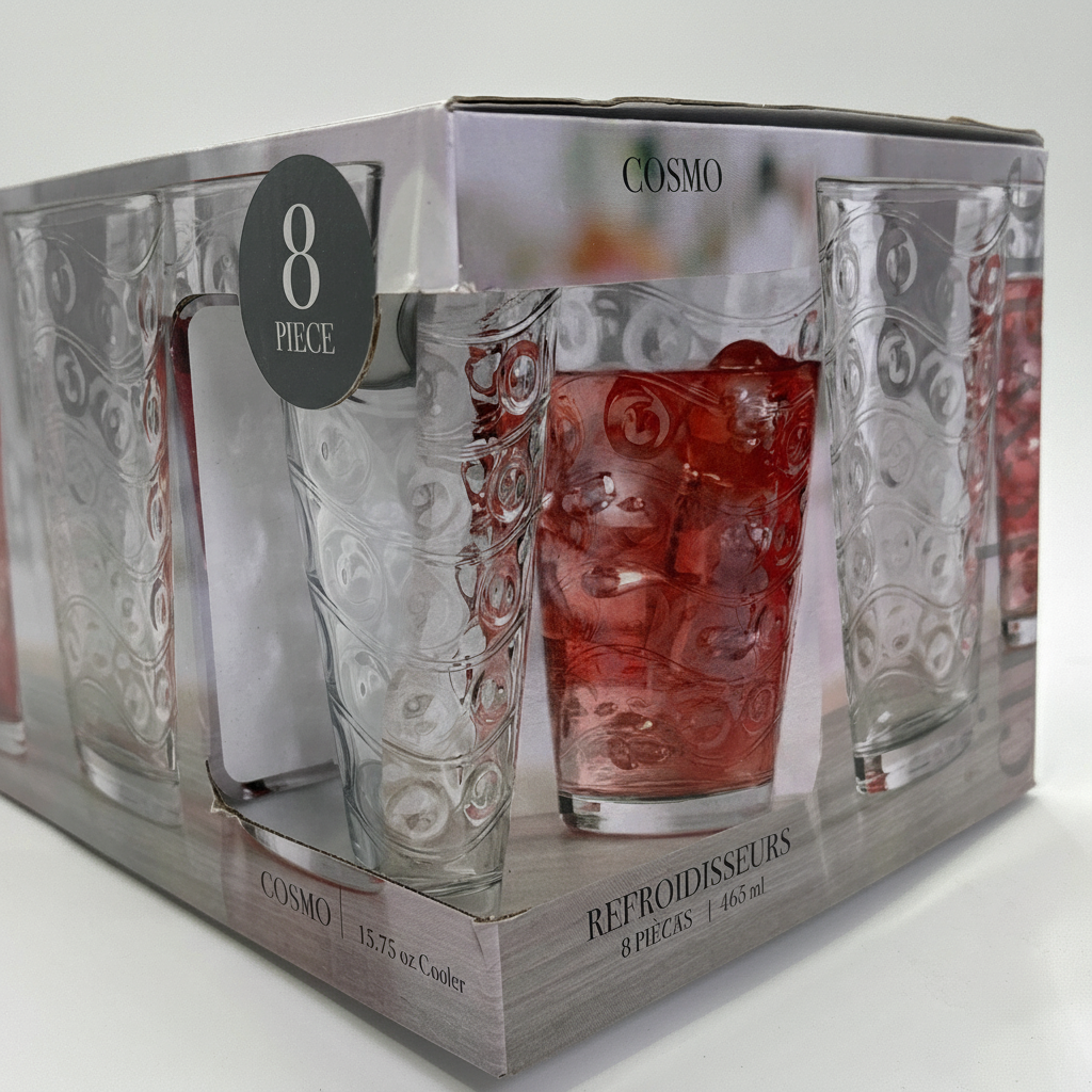 Circleware Cosmo 8-Piece 15.75 oz Cooler Glass Set – Elegant Everyday Drinkware for Home and Events