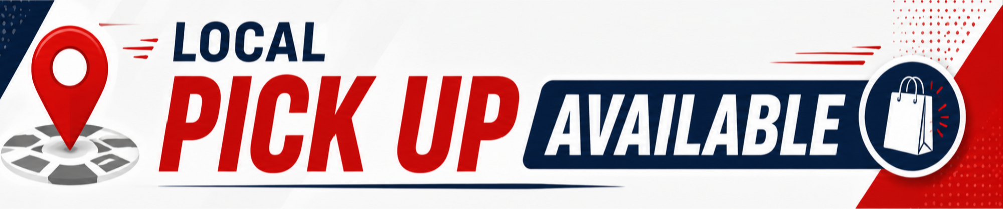 Logo with 'Local Pick Up Available' text and icons on a white background