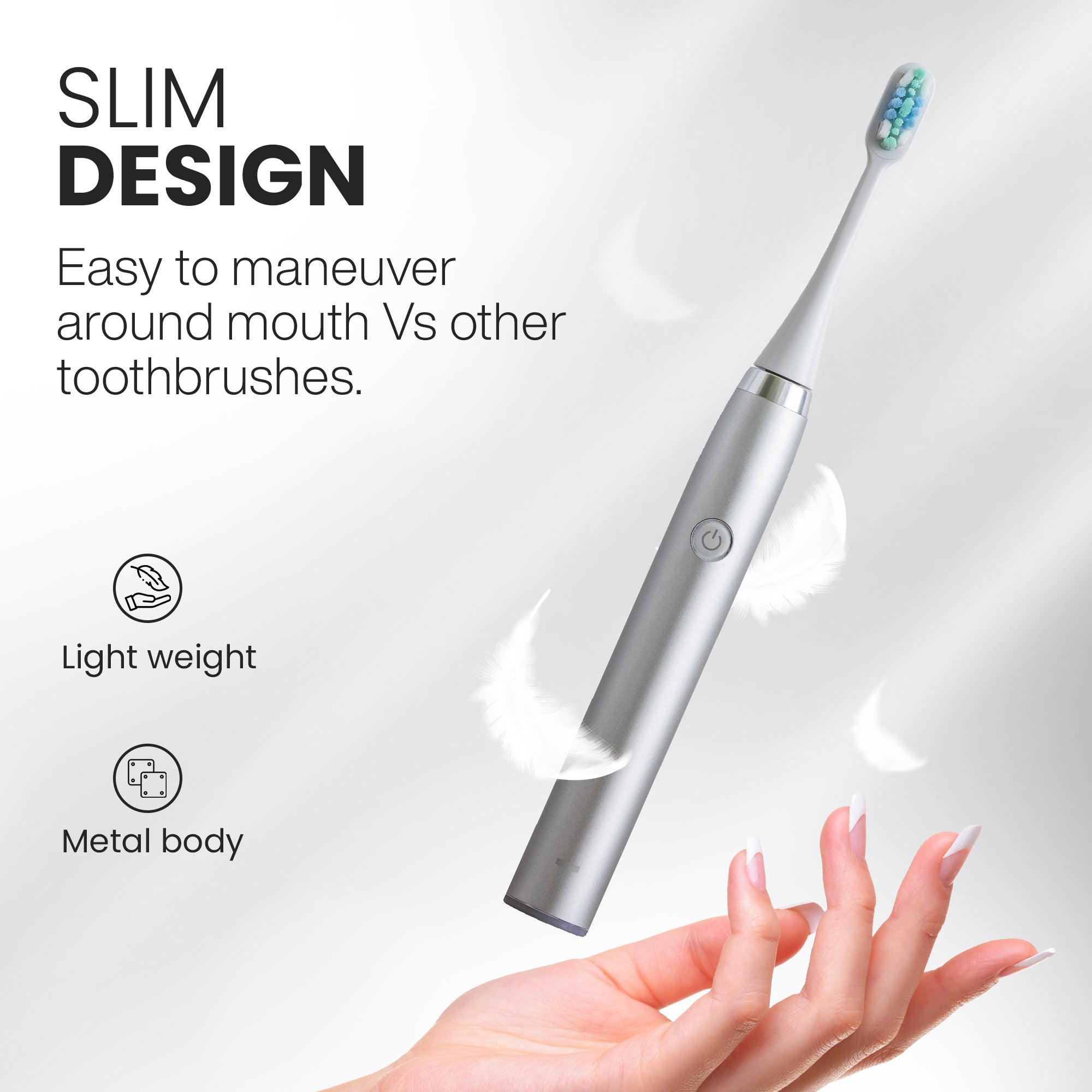 Tranqwil TT850 Slimsonic Electric Toothbrush 42,000 VPM Silver Metal - DOLLARS UNIVERSE LLC