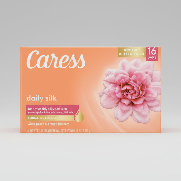 Caress Daily Silk Bar Soap White Peach and Orange Blossom 3.75 Ounce (16 Pack)