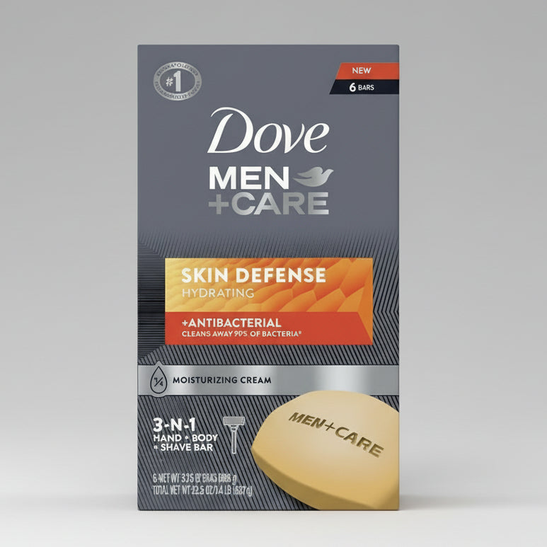 Dove, Men+Care, Skin Defense, 3-in-1 Hand + Body + Shave Bar, 6 Bars, 3.75 Oz (106 G) Each