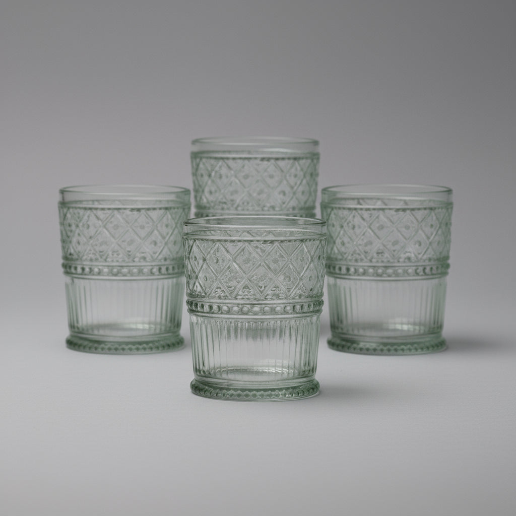 Godinger Silver Set of 4 Claro Double Old Fashion Glasses Green: Crystal Drinkware, 12 Oz Capacity, Dishwasher-Safe