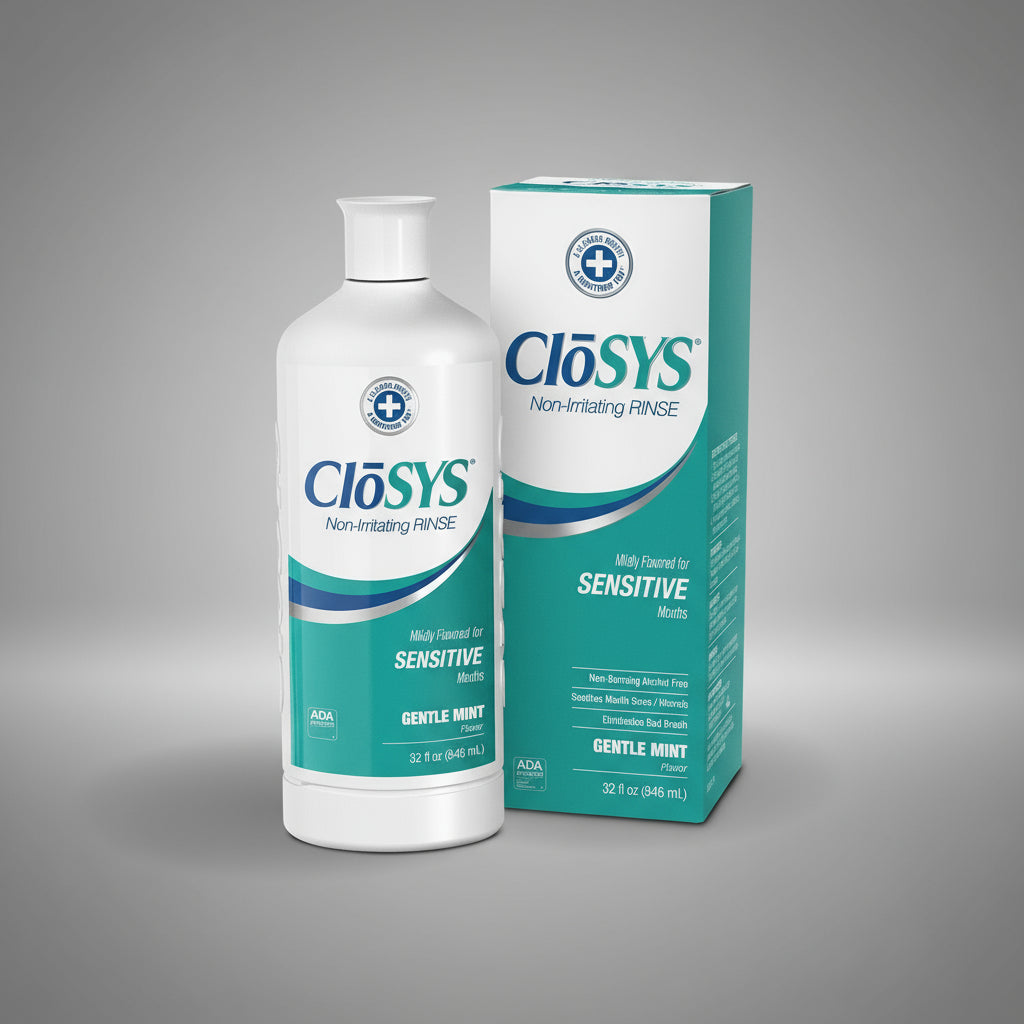 CloSYS Fresh Breath Sensitive Mouthwash  Gentle Mint  Alcohol Free  Dye Free  PH Balanced  Helps Soothe Entire Mouth  Fights Bad Breath - 32 Oz