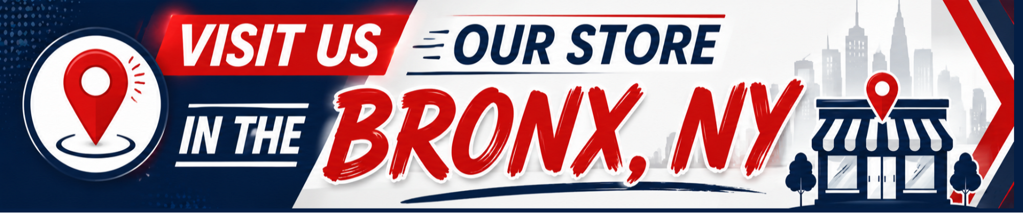 Promotional banner inviting visitors to visit a store in the Bronx, NY.