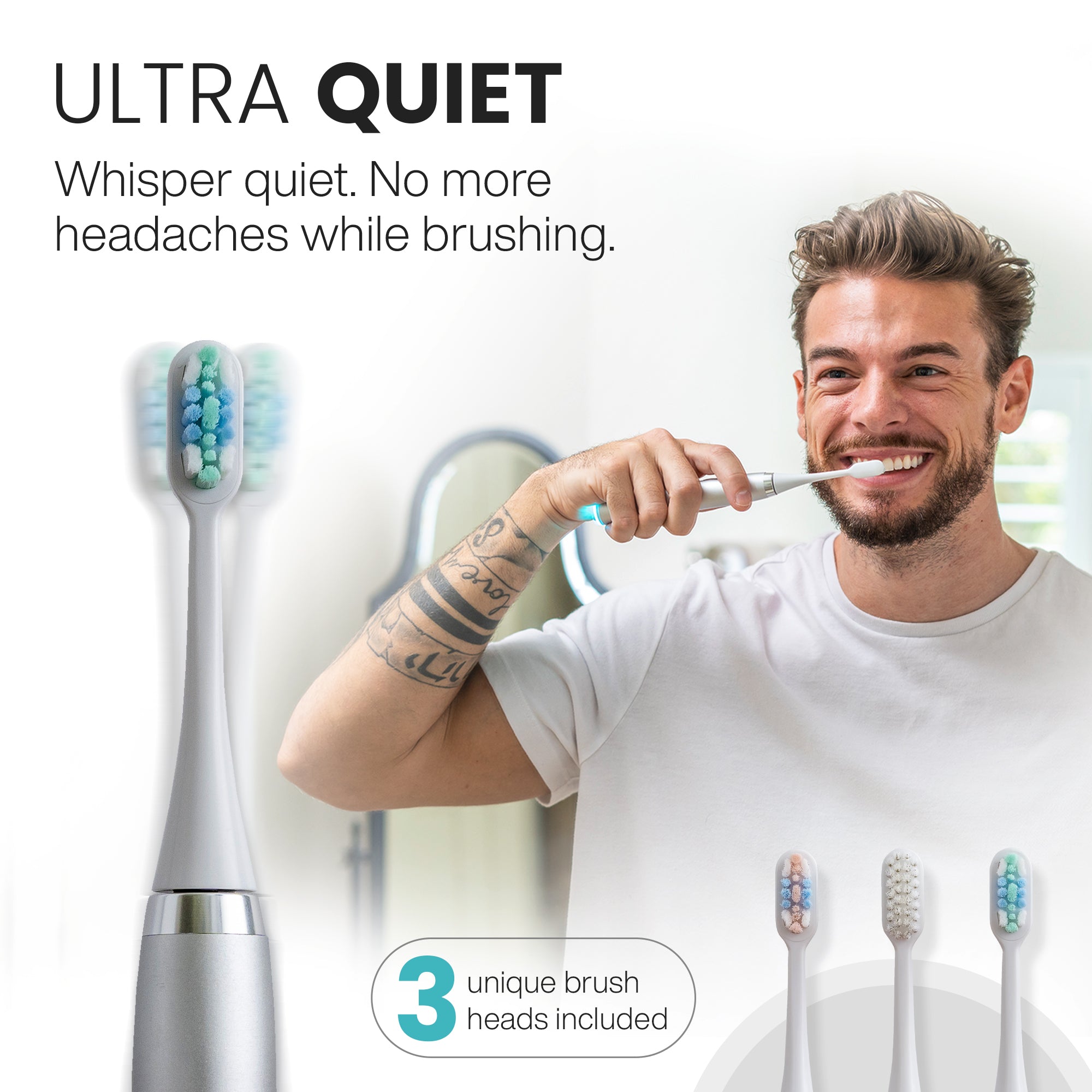 Tranqwil TT850 Slimsonic Electric Toothbrush 42,000 VPM Silver Metal - DOLLARS UNIVERSE LLC