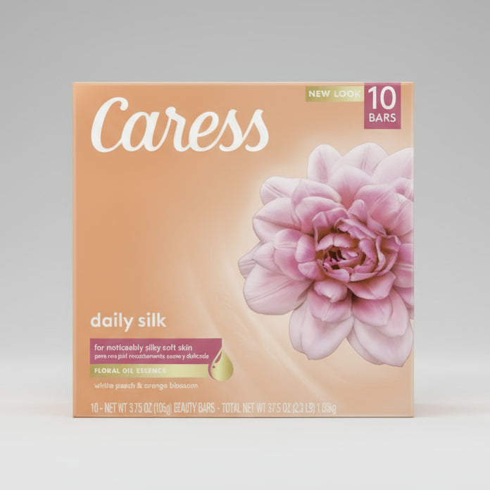 Caress Bath and Body Daily Silk Body Soap with Silk Extract & Floral Oil Essence for Silky  Soft Skin 3.75 Oz  10 Bars