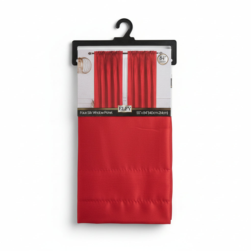 Red hair extensions on a wooden surface with a black holder