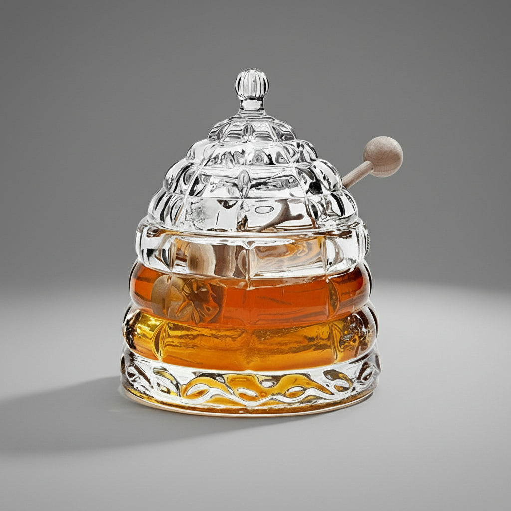 STUDIO SILVERSMITHS Crystal Honey Jar  Beehive Honey Dish