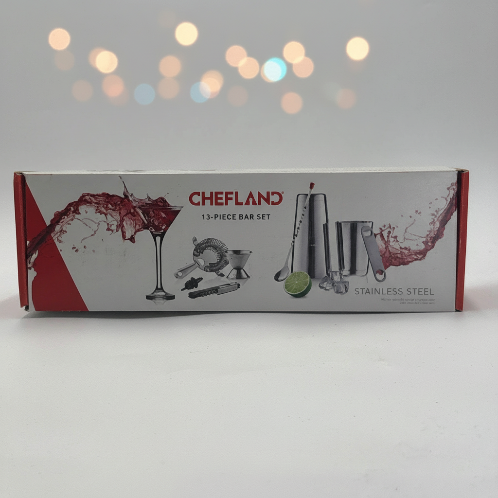 Chefland 13-Piece Stainless Steel Bar Set – Professional Cocktail Shaker Kit with Tools for Home or Bar