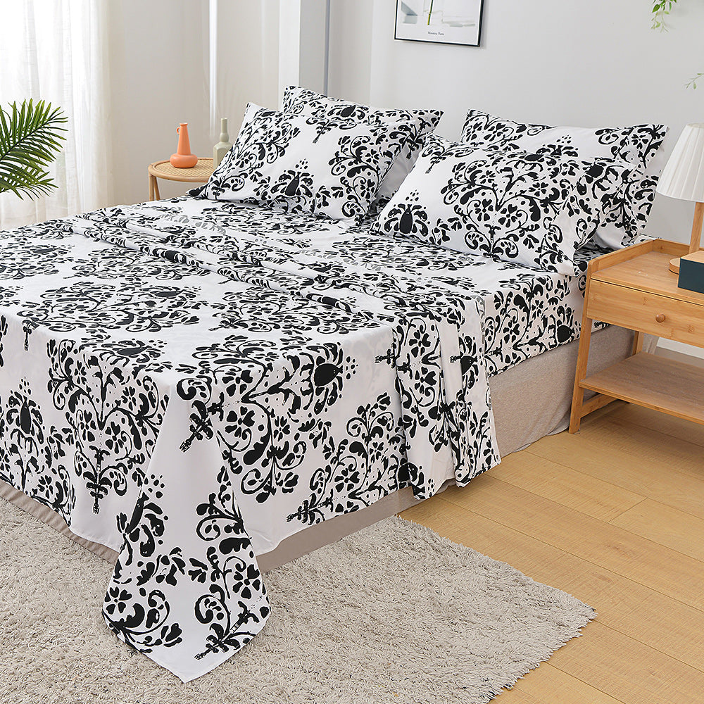 American Home Collection Ultra Soft 4-6 Piece Black and White Damask Bed Sheet Set