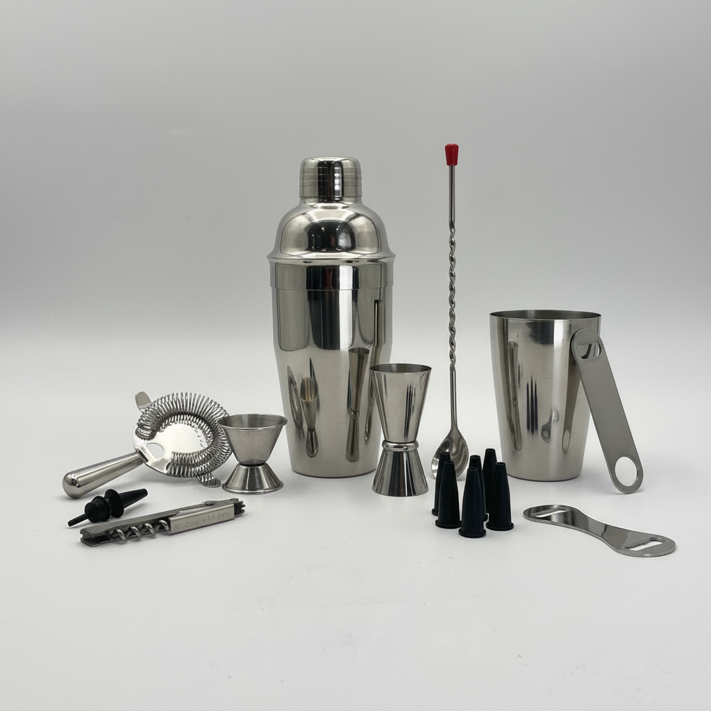 Chefland 13-Piece Stainless Steel Bar Set – Professional Cocktail Shaker Kit with Tools for Home or Bar