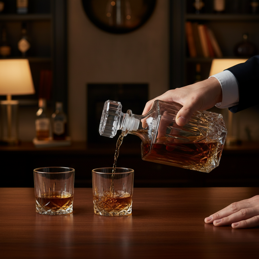 Godinger Whiskey Decanter and Glasses Barware Set  for Liquor Scotch Bourbon Wine or Vodka - Includes 2 Whisky Glasses on Wooden Display Tray Clear