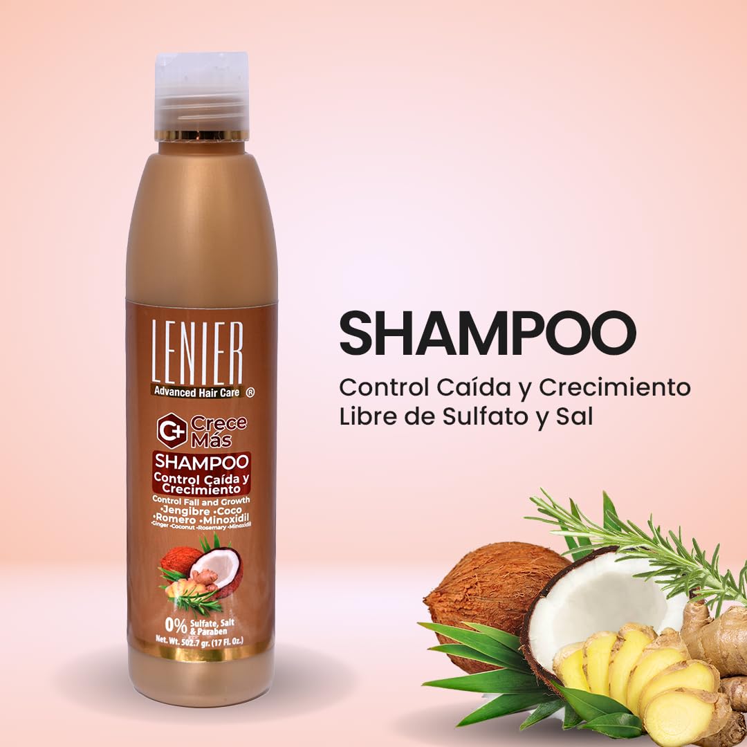 Lenier Crece Más Hair Growth Shampoo Coconut Rosemary Ginger 17oz - DOLLARS UNIVERSE LLC