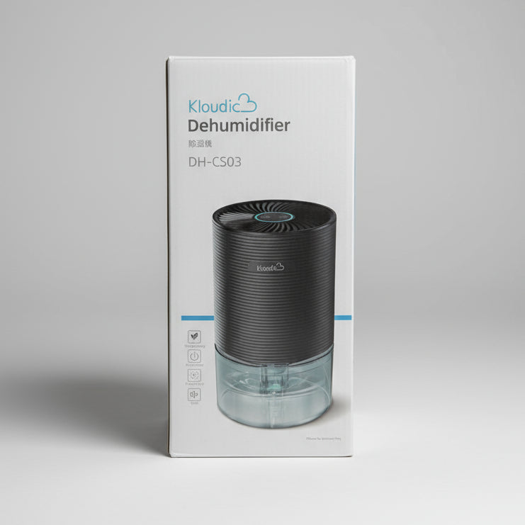 Kloudics dehumidifier box held by a person in a store setting