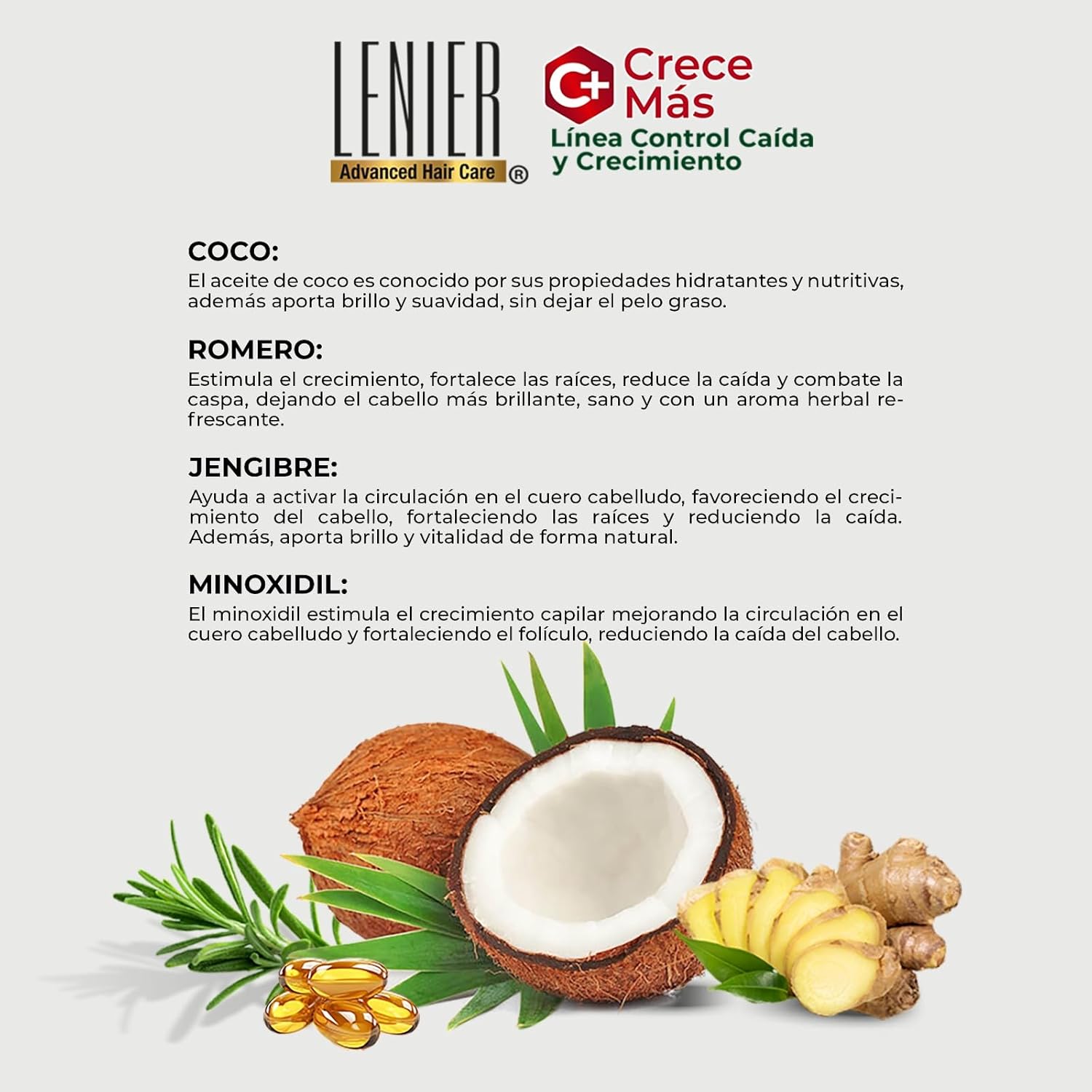 Lenier Crece Más Hair Growth Shampoo Coconut Rosemary Ginger 17oz - DOLLARS UNIVERSE LLC