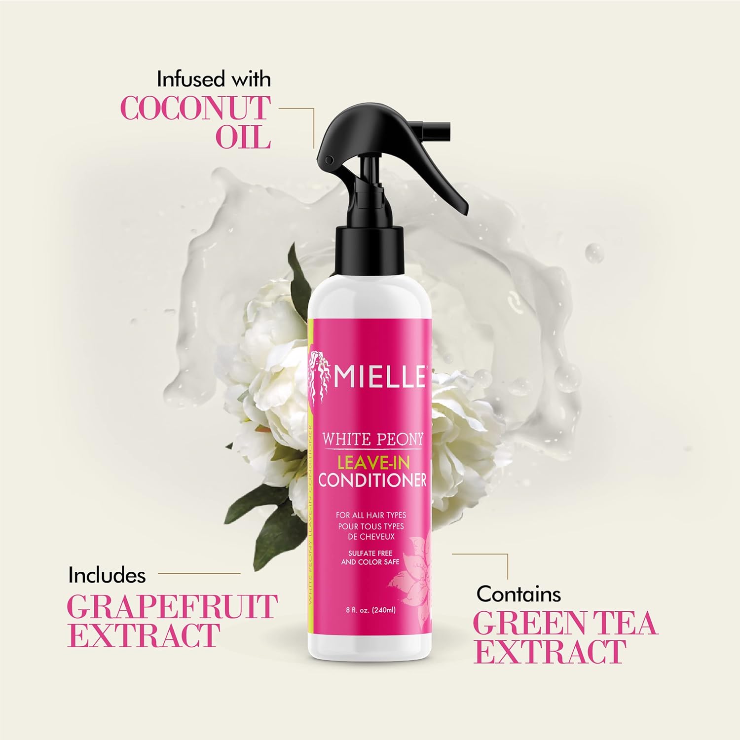 Mielle Organics White Peony Leave-In Conditioner Spray 8 fl oz - DOLLARS UNIVERSE LLC