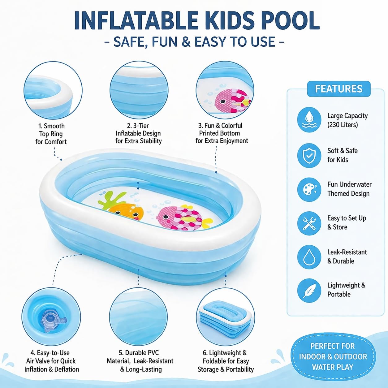 Intex Inflatable Rectangular Swimming Pool 64in x 42in Wet Set Collection - DOLLARS UNIVERSE LLC