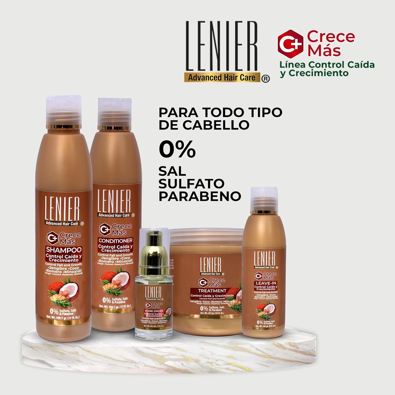 Lenier Crece Más Hair Growth Shampoo Coconut Rosemary Ginger 17oz - DOLLARS UNIVERSE LLC