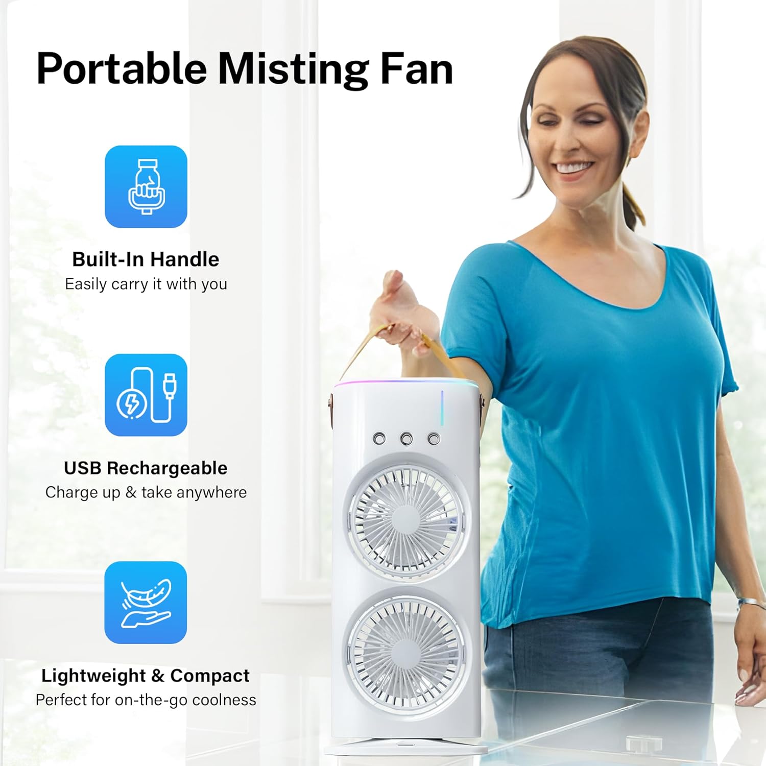 Aqua Air Misting Fan Portable Rechargeable Cooling Fan - DOLLARS UNIVERSE LLC