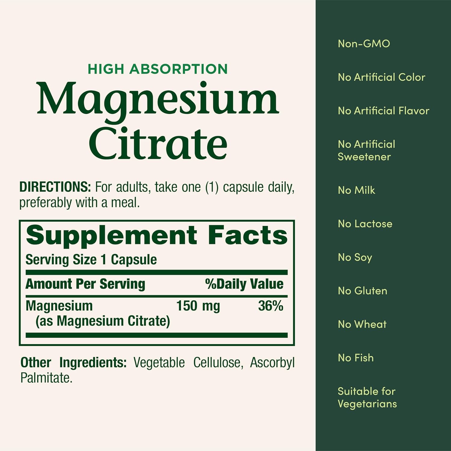 Nature's Bounty Magnesium Citrate 150mg Vegetarian Capsules 90 Count - DOLLARS UNIVERSE LLC
