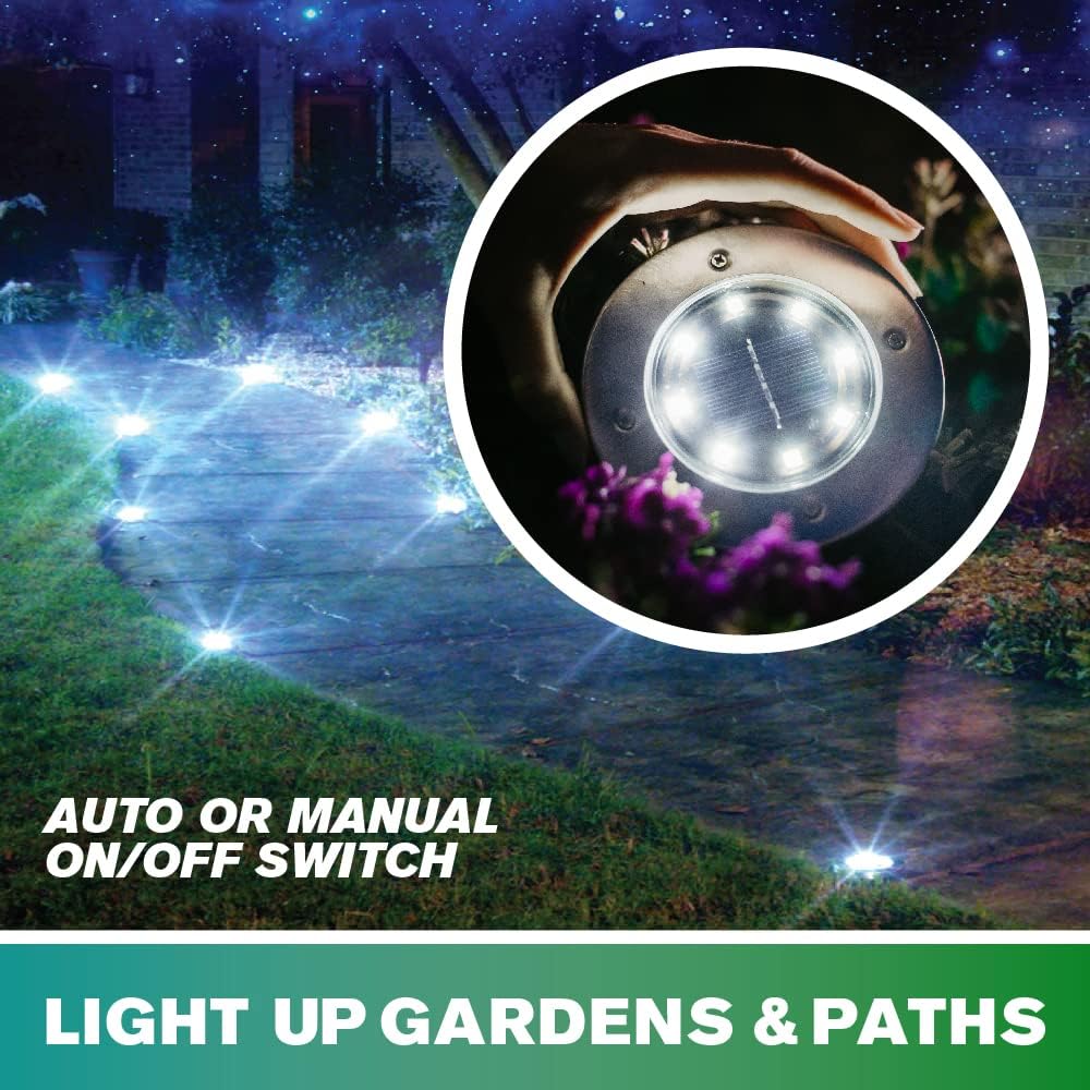 Bell+Howell Solar Ground Disk Lights Waterproof LED Pathway 4 Pack - DOLLARS UNIVERSE LLC