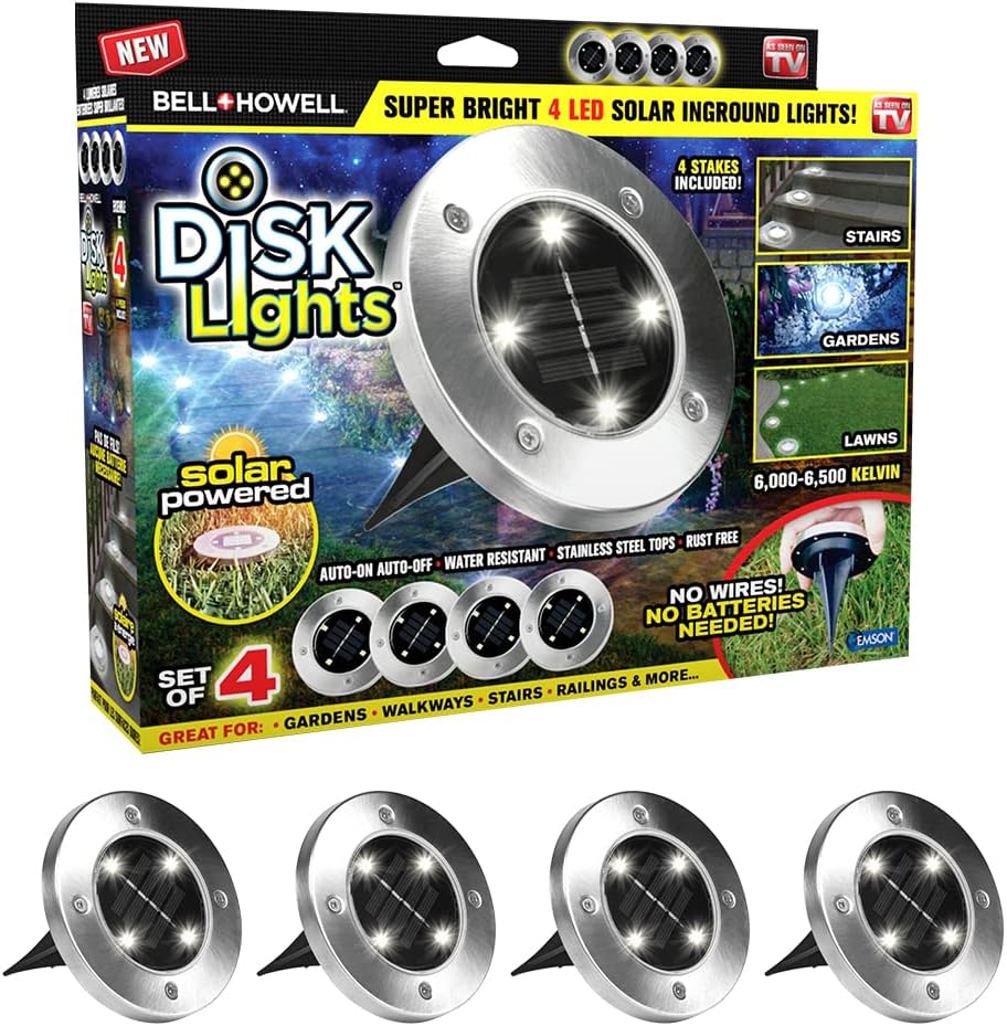 Bell+Howell Solar Ground Disk Lights Waterproof LED Pathway 4 Pack - DOLLARS UNIVERSE LLC