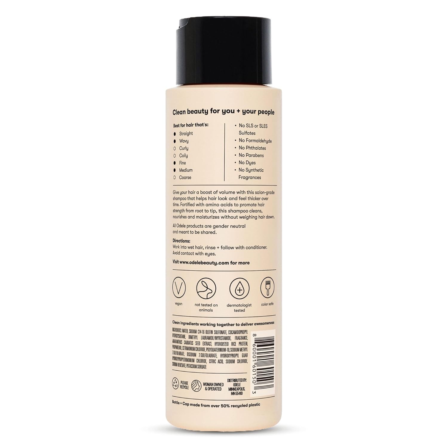 Odele Volumizing Sulfate-Free Shampoo for Fine Straight Wavy Hair