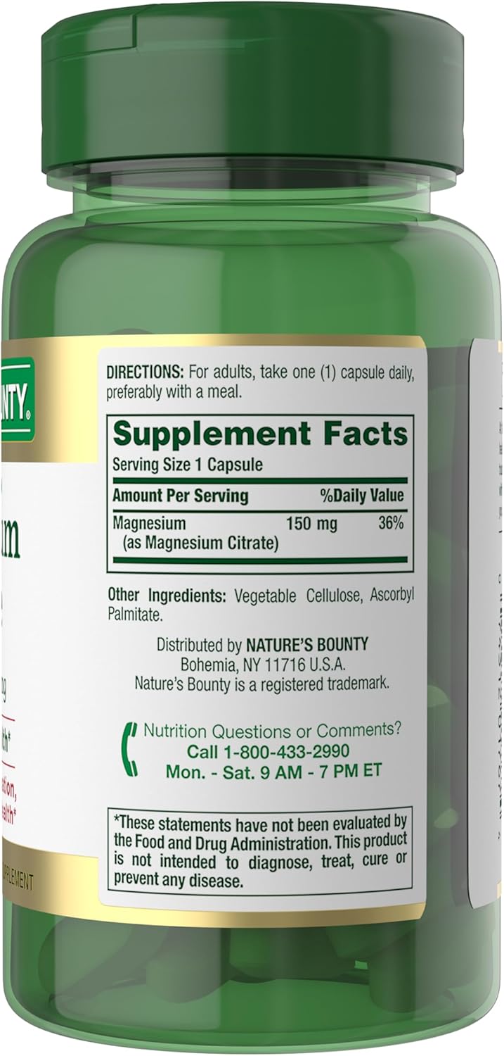 Nature's Bounty Magnesium Citrate 150mg Vegetarian Capsules 90 Count - DOLLARS UNIVERSE LLC