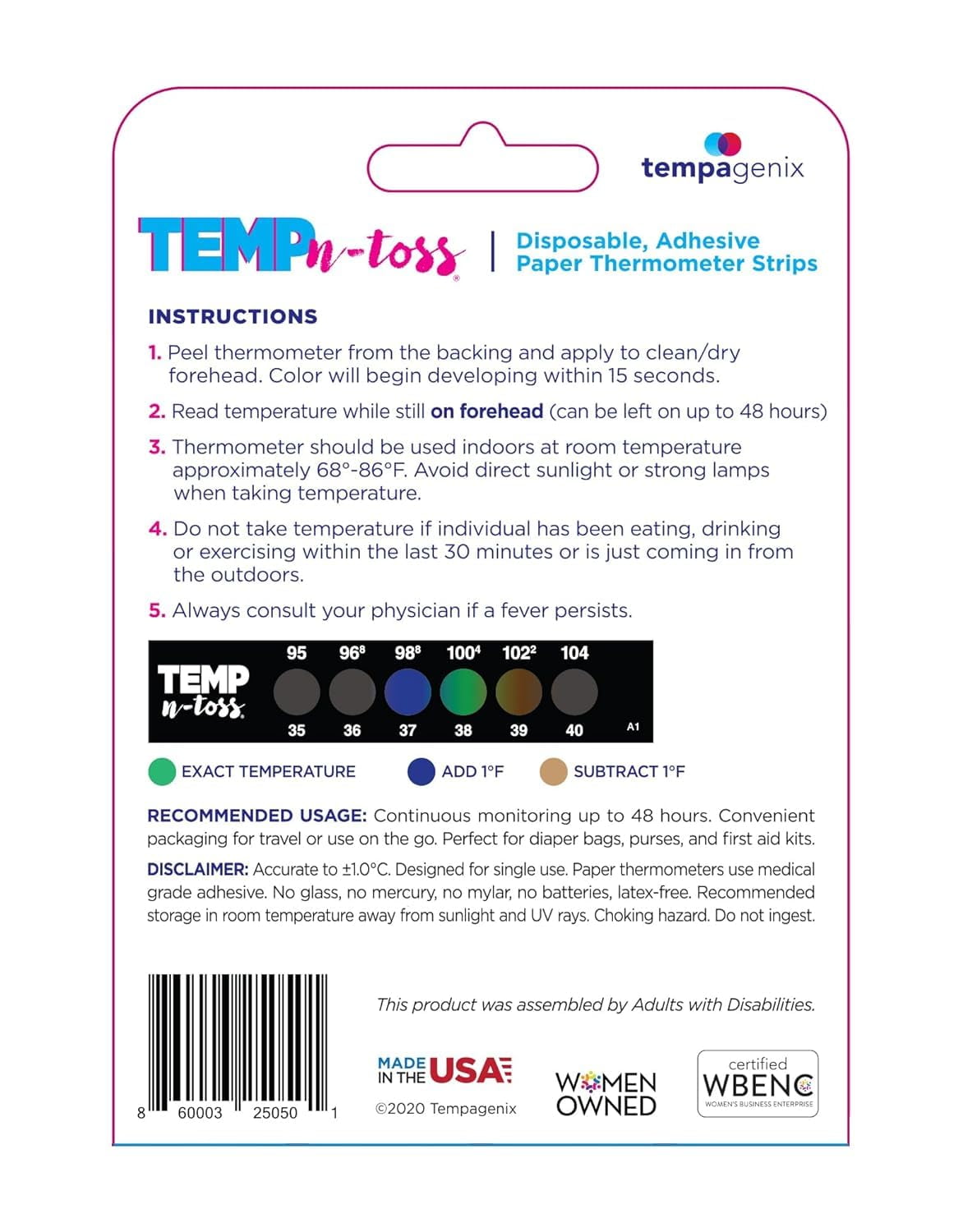 Tempagenix Temp-N-Toss Disposable Forehead Thermometer Strips 6-Pack