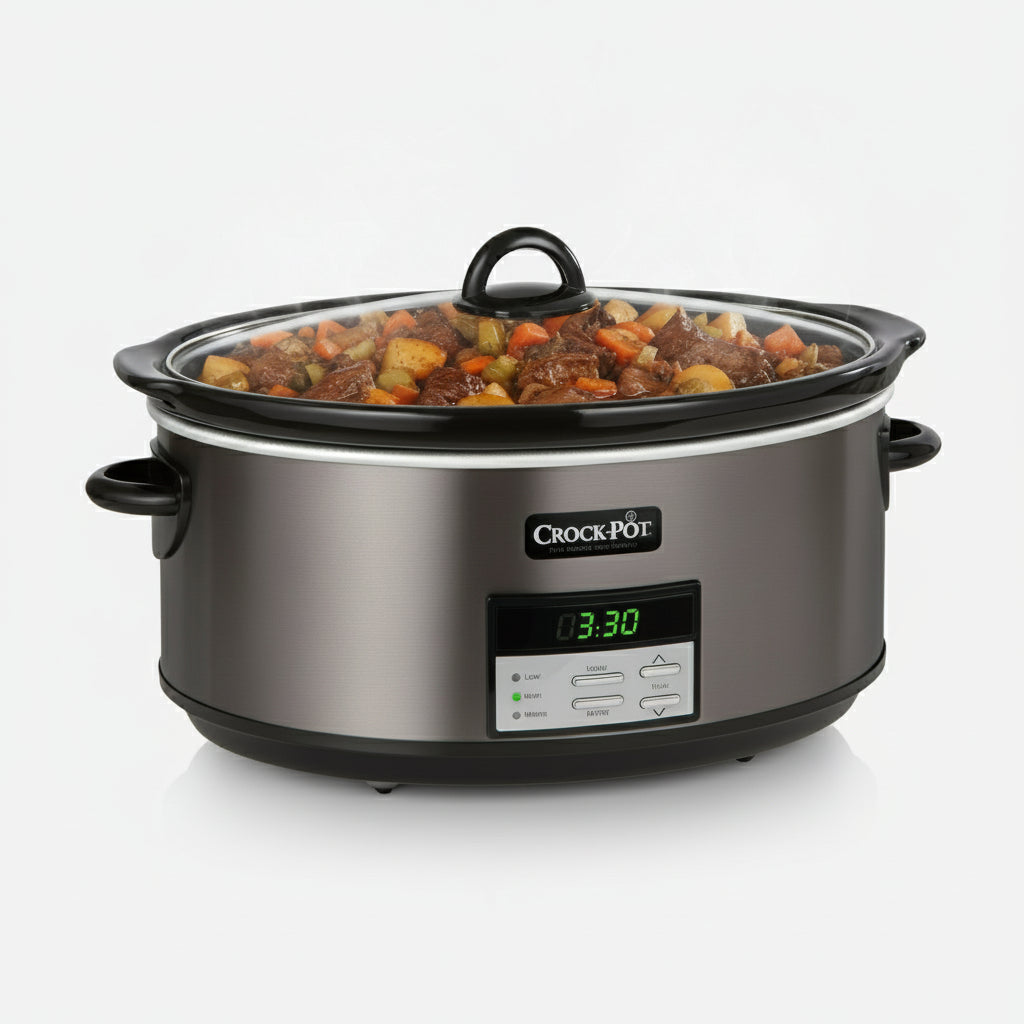 Crock-Pot 8qt Programmable Slow Cooker Black Stainless: Digital Timer, Keep Warm, Removable Stoneware, Dishwasher-Safe