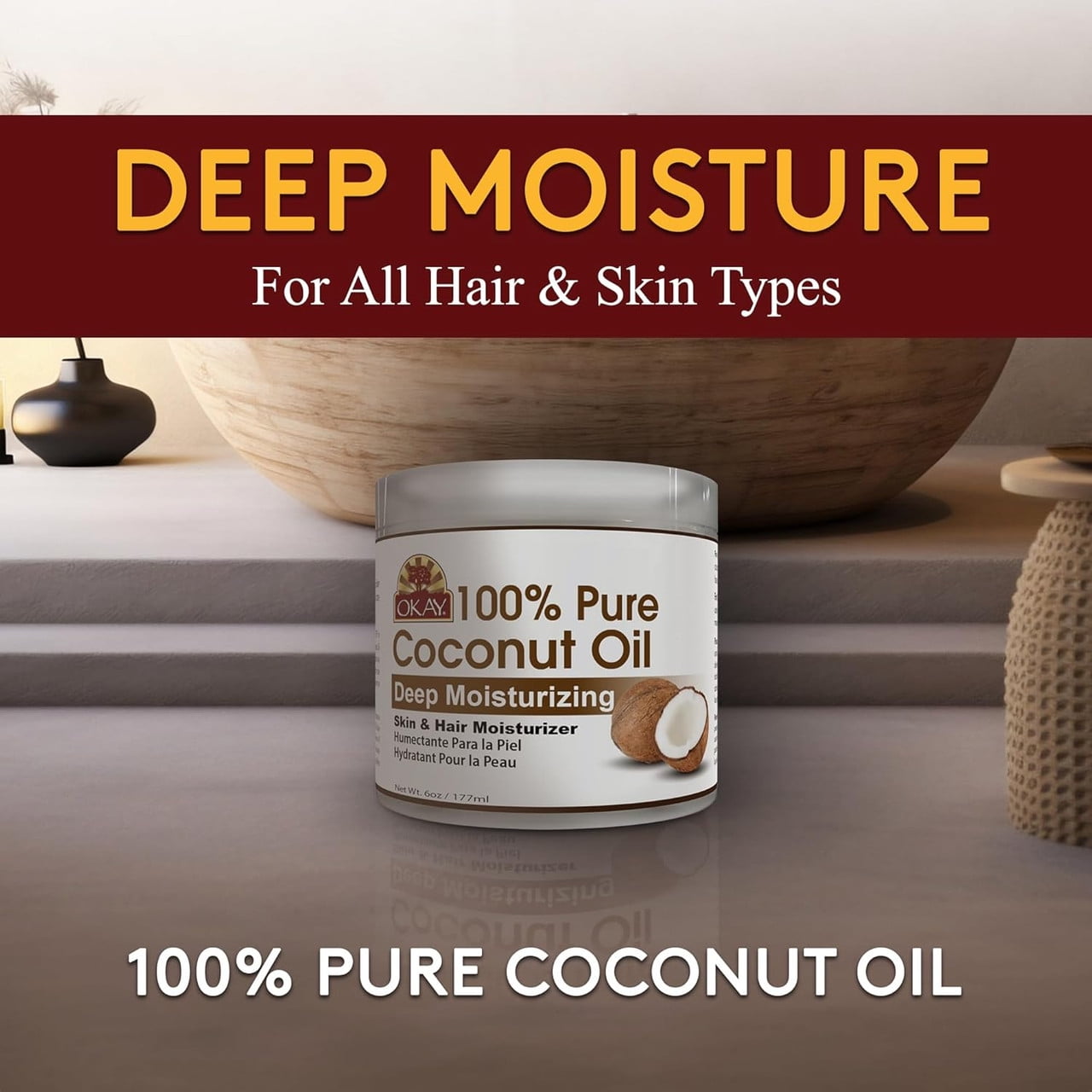 Okay Pure Naturals Coconut Oil with Vitamin E Moisturizer 6 oz