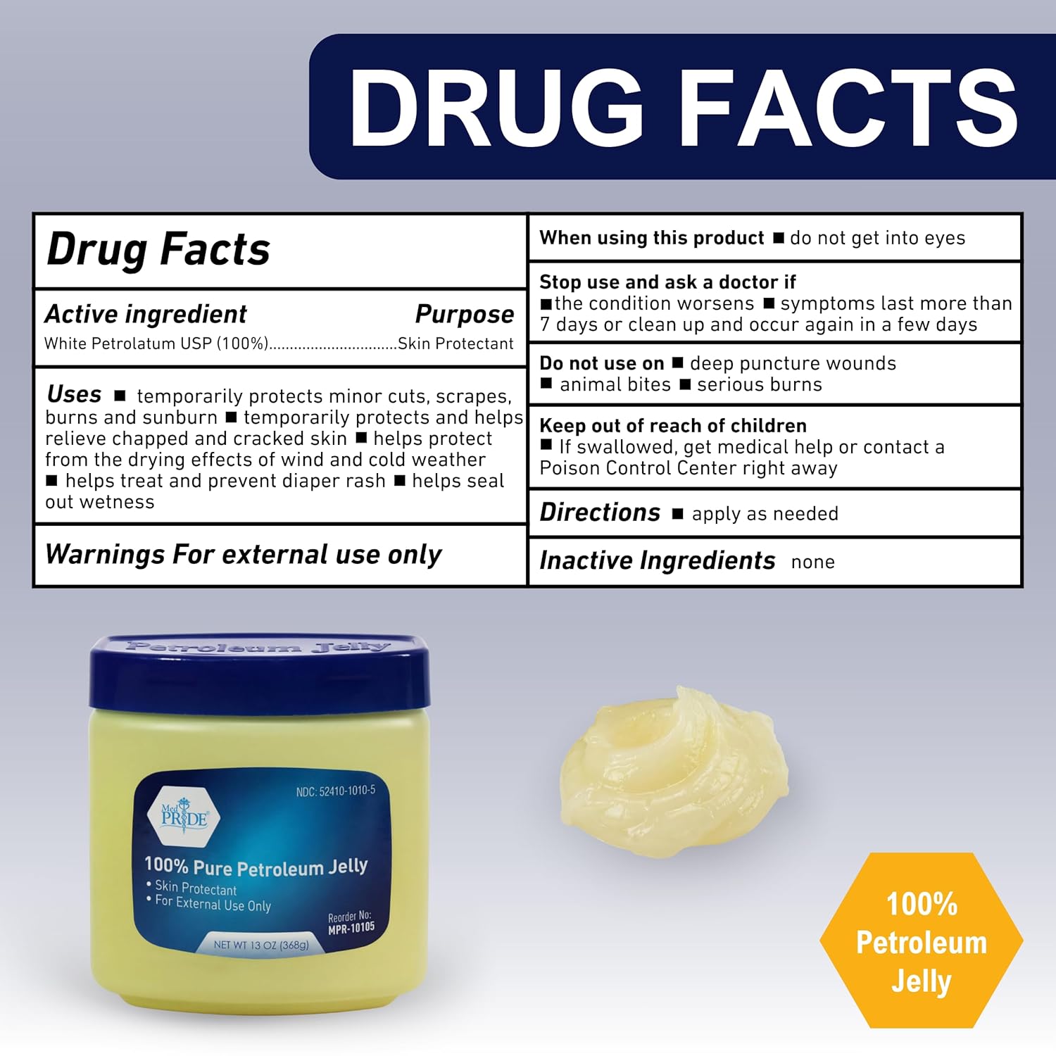 Med Pride Pure White Petroleum Jelly Skin Protectant 13oz