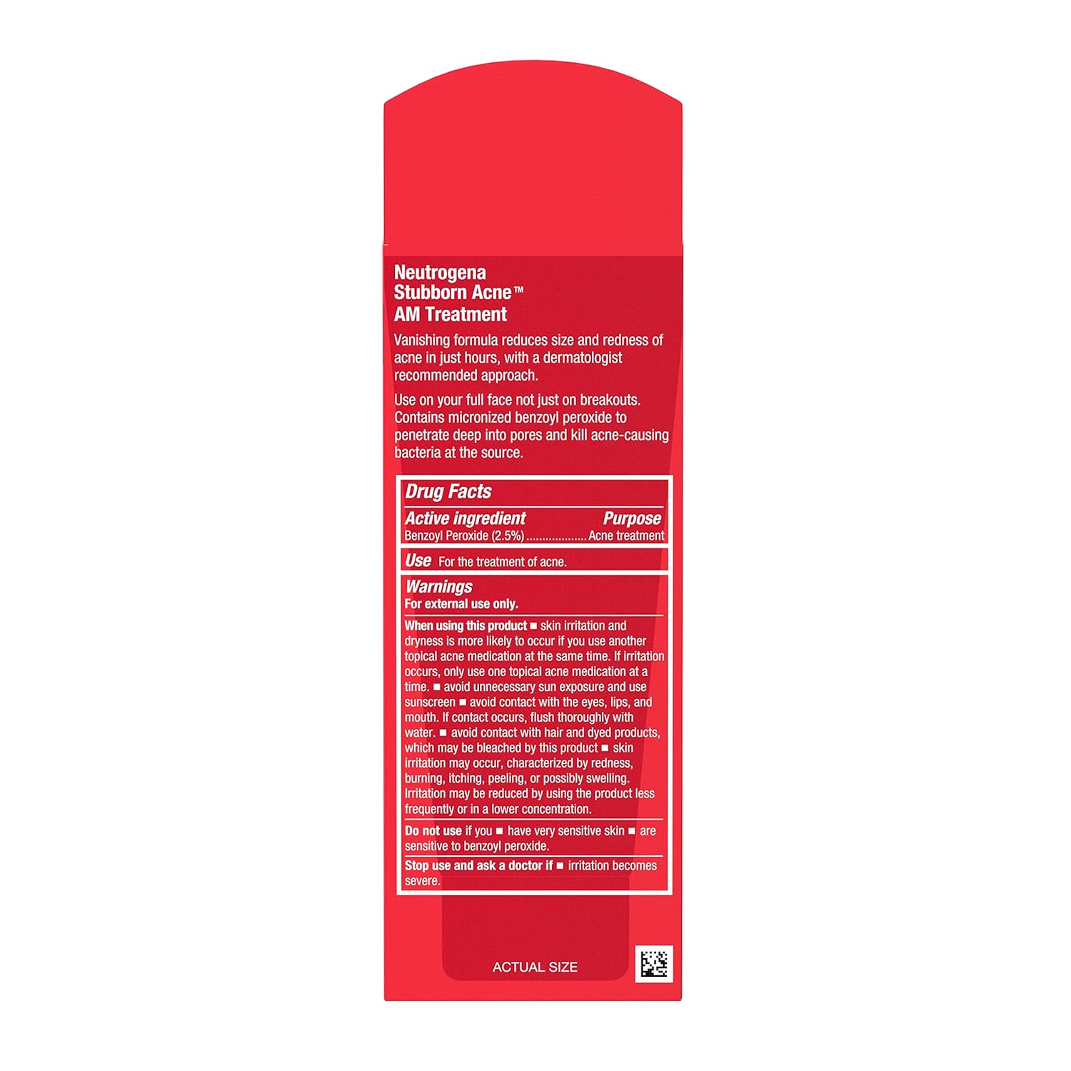 Neutrogena Stubborn Acne AM Treatment 2.5% Benzoyl Peroxide 2oz