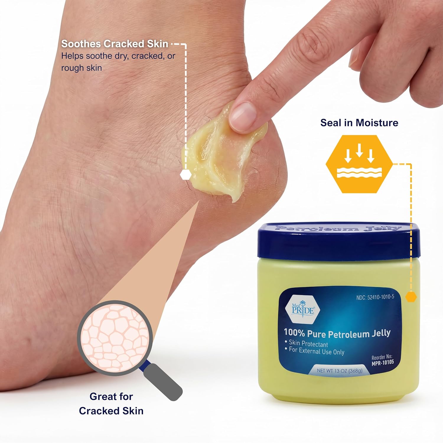 Med Pride Pure White Petroleum Jelly Skin Protectant 13oz