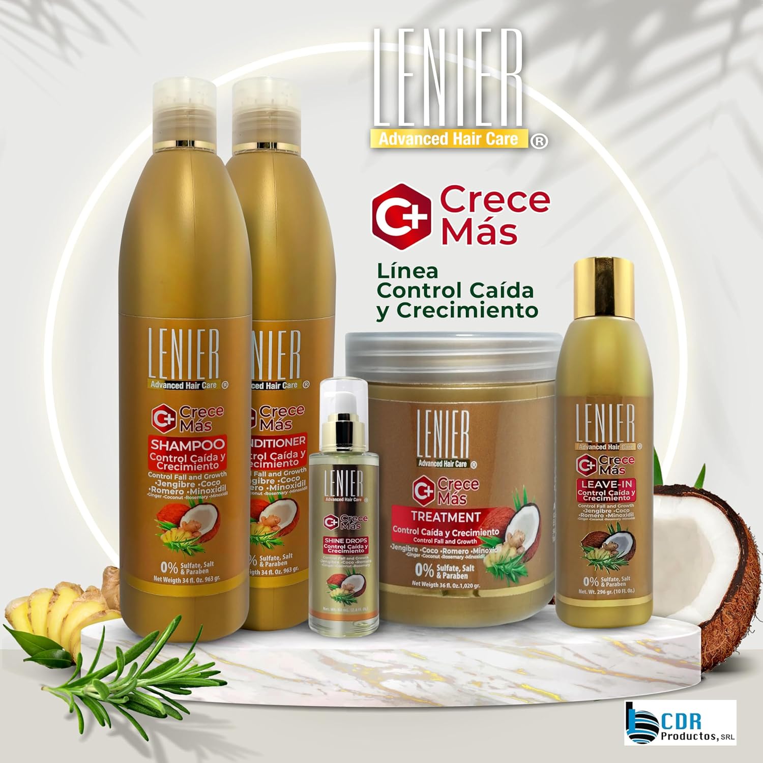 Lenier Crece Más Hair Growth Shampoo Coconut Rosemary Ginger 17oz - DOLLARS UNIVERSE LLC