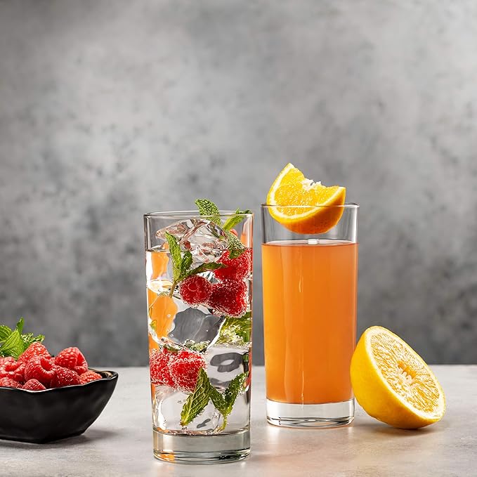 Godinger Highball Drinking Glasses – Italian Made Tall Glass Cups (Set of 4, 14oz)