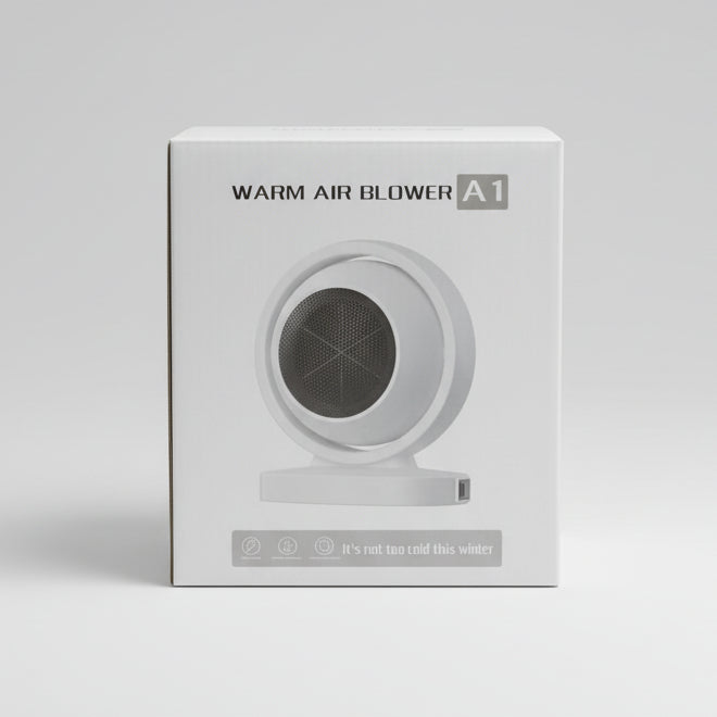 Box of a warm air blower labeled 'A1' in a store aisle.
