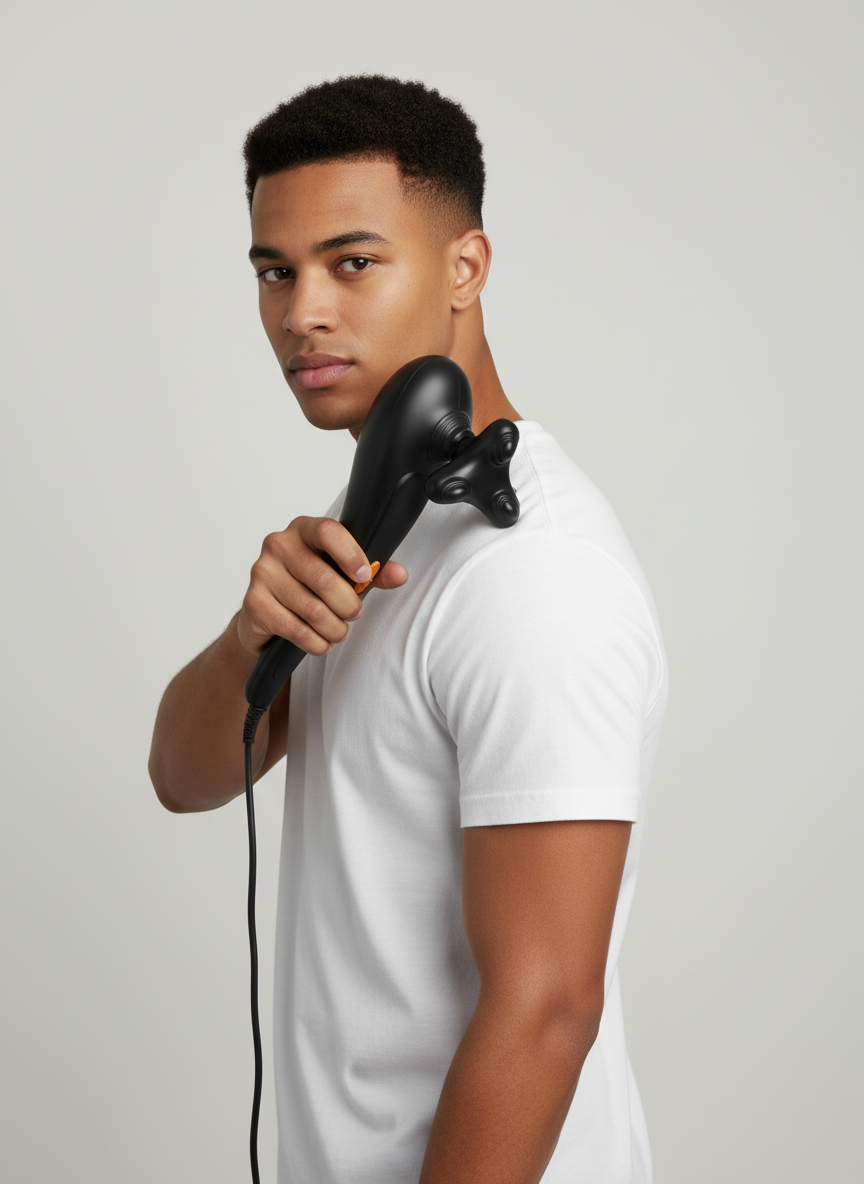 Sharper Image Deep Tissue Percussion Massager with 3 Attachments – Handheld Muscle Relaxation Device for Soreness and Recovery