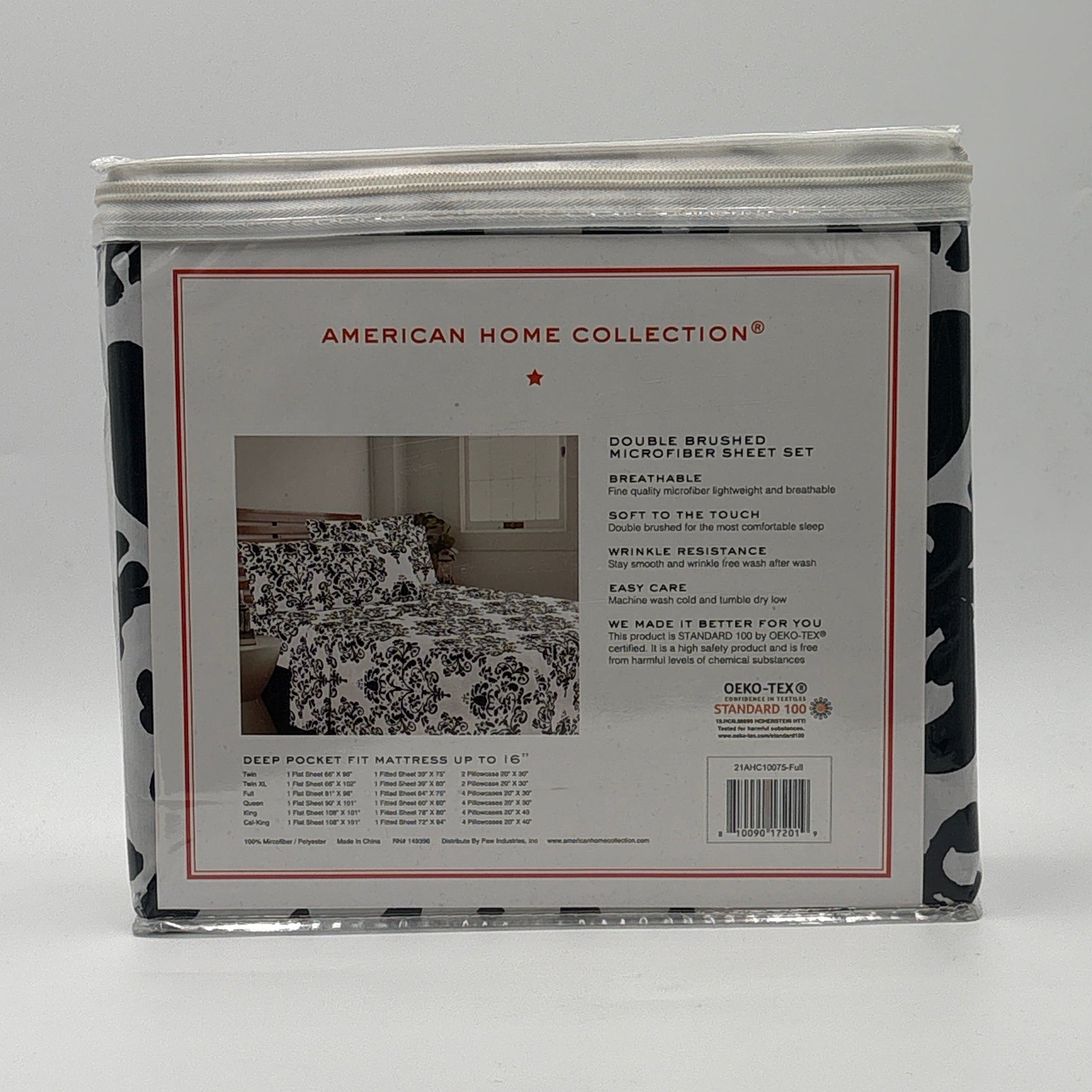 American Home Collection Ultra Soft 4-6 Piece Black and White Damask Bed Sheet Set