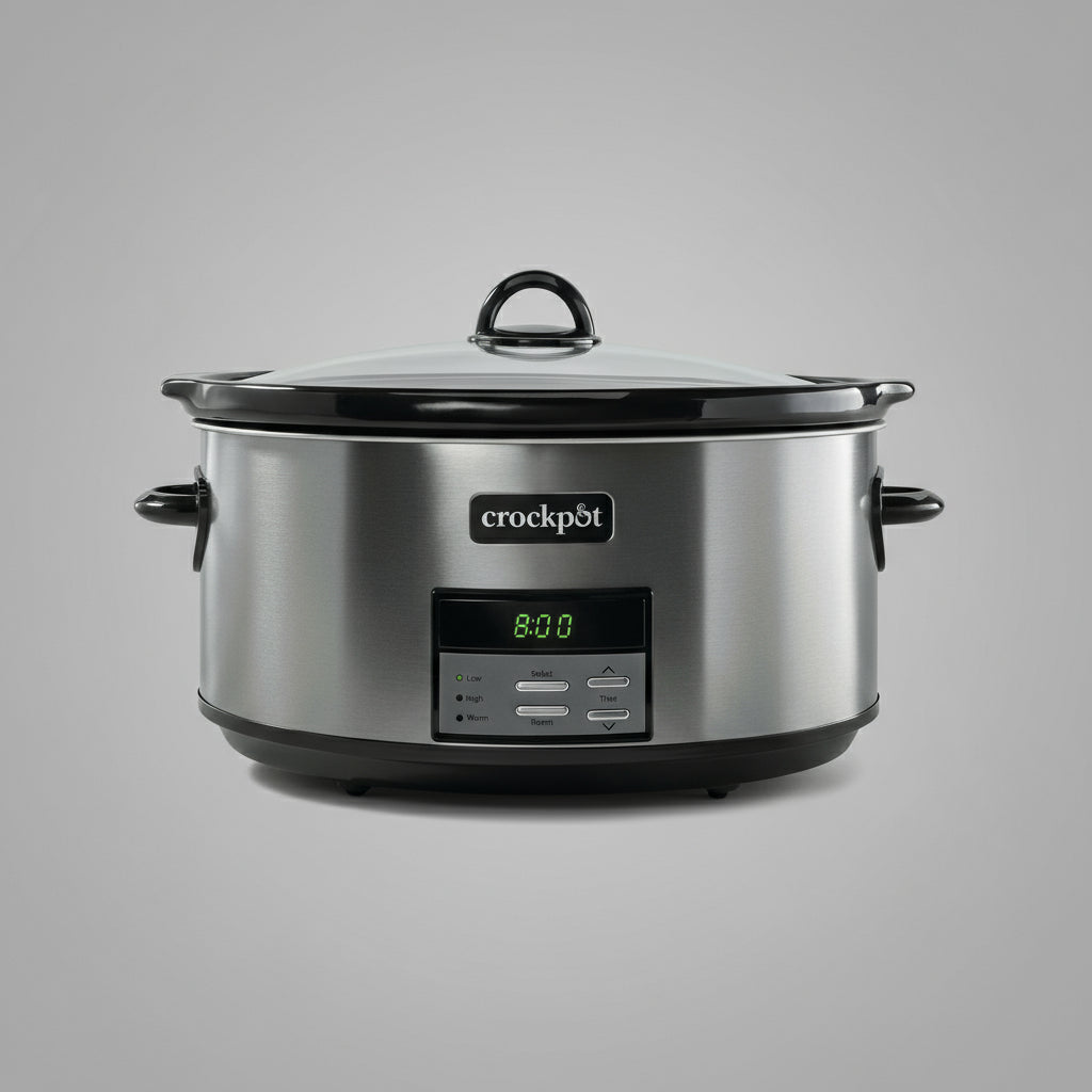Crock-Pot Large 8-Quart Programmable Slow Cooker with Auto Warm Setting Black Stainless Steel