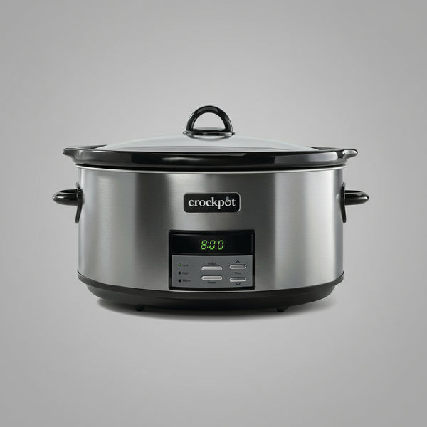 Crock-Pot Large 8-Quart Programmable Slow Cooker with Auto Warm Setting Black Stainless Steel