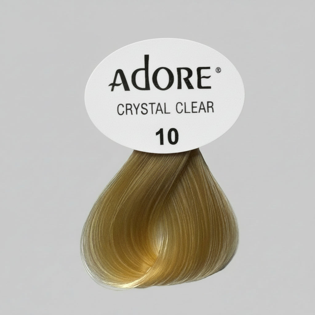 Adore hair color kit with a sample of blonde hair on a white background