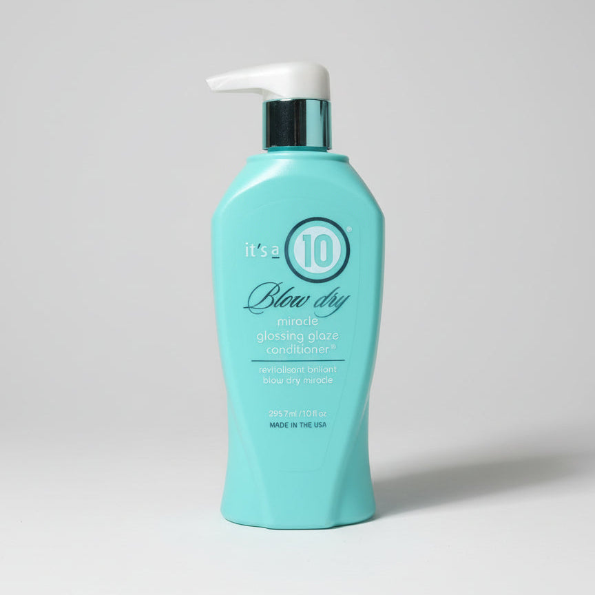 Shampoo bottles on a store shelf, including a blue bottle with 'Blue 10' branding.