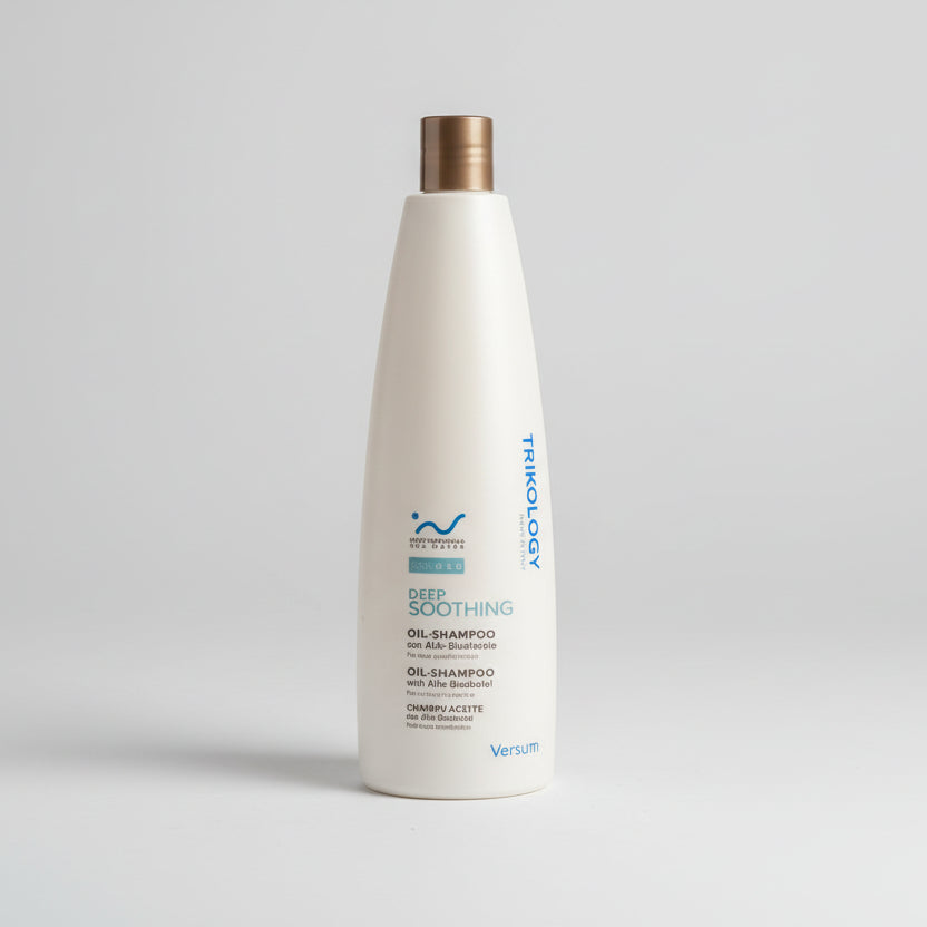 Trikology shampoo bottle on a gray surface