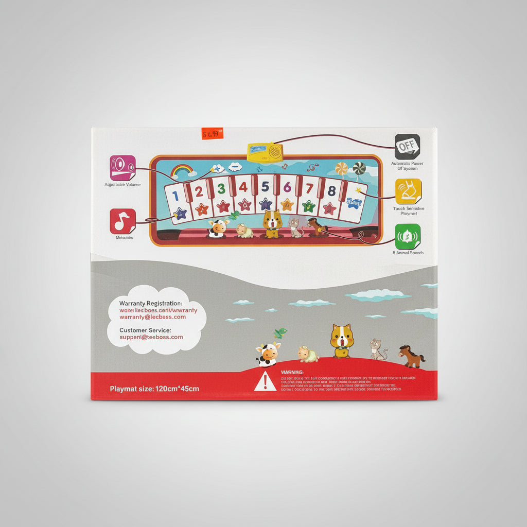 Product packaging with colorful graphics on a dark surface