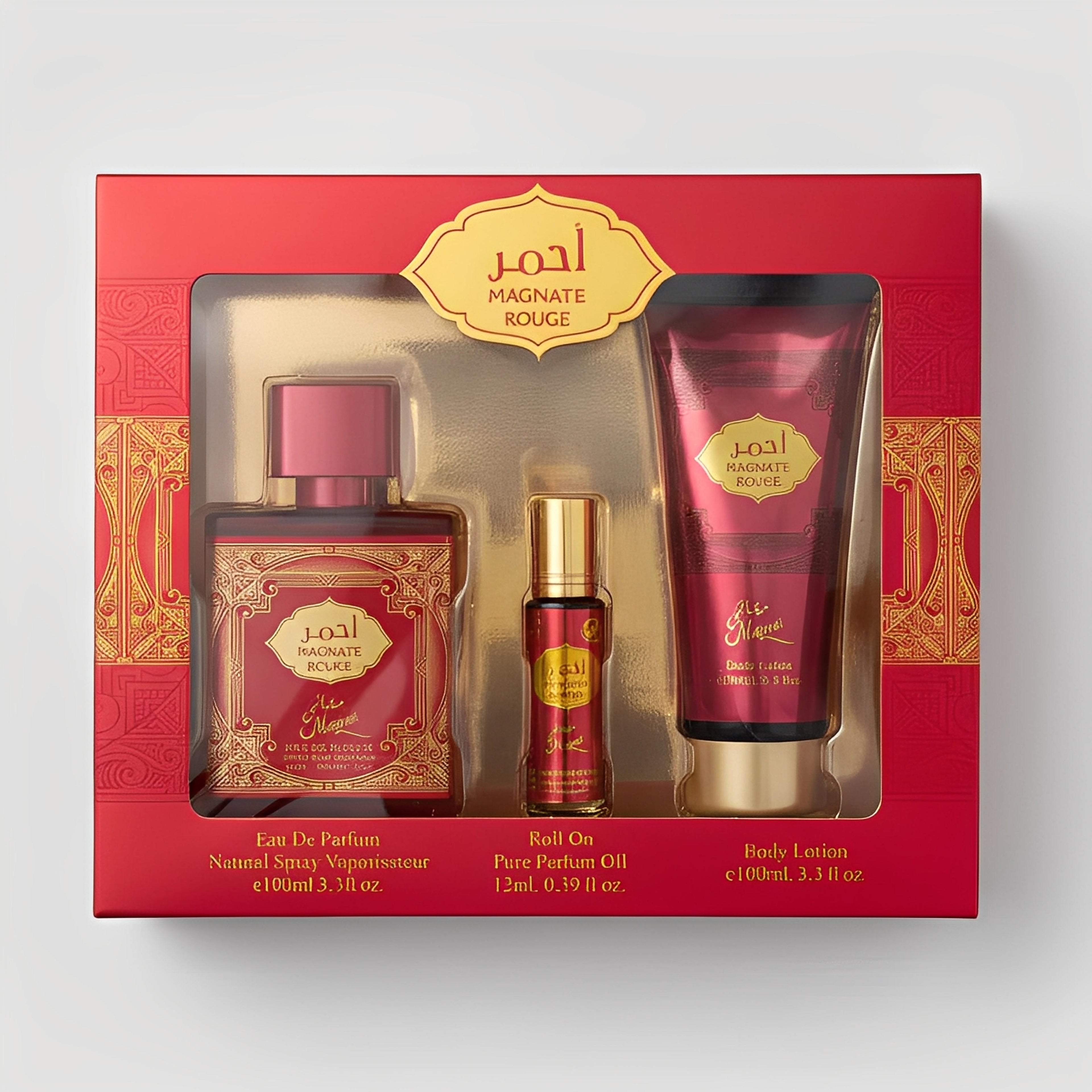 Magnate Black Eau de Parfum Roll-On Body Lotion Set – 100ml Eau de Parfum, 12ml Pure Oil, Sophisticated Woody Fragrance for Men