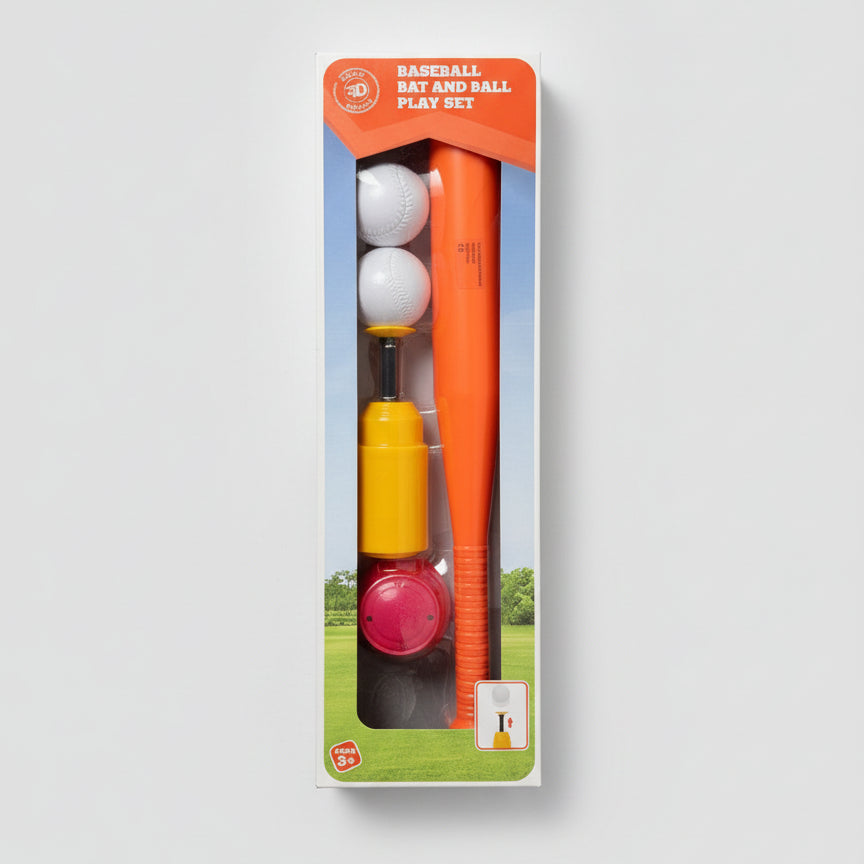 Packaged golf set with clubs and balls on a concrete surface