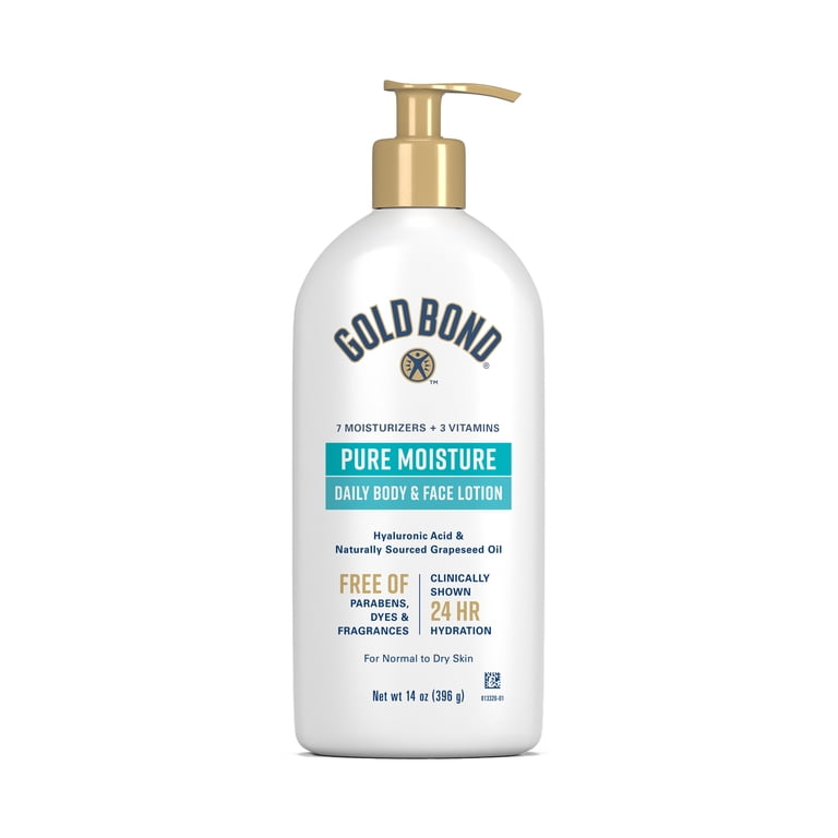 Gold Bond Pure Moisture daily body and face lotion on a white background