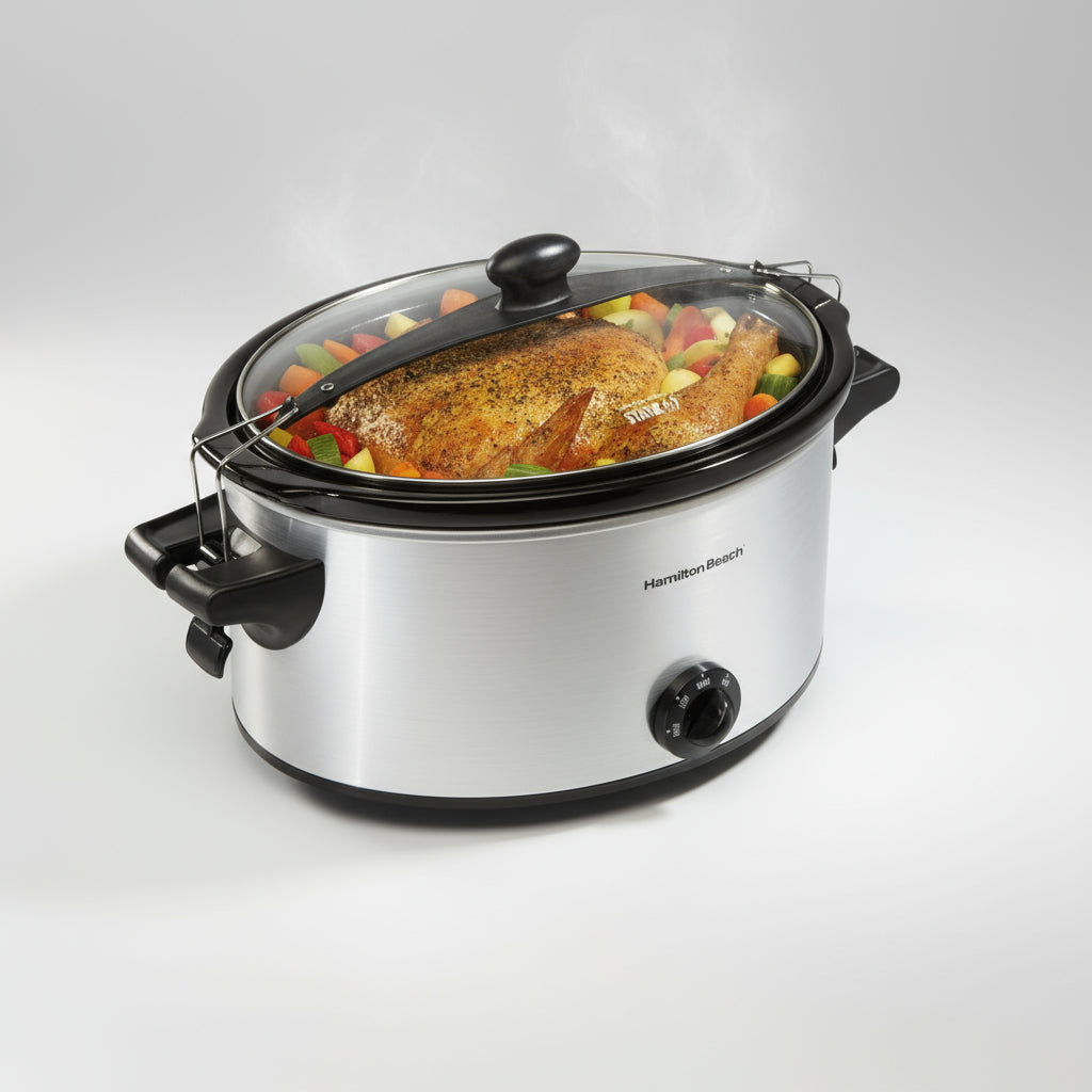 Hamilton Beach Stay or Go Slow Cooker Oval 4 lb / 6 lb / 6 qt – Glass Lid, Stainless Steel, Stoneware